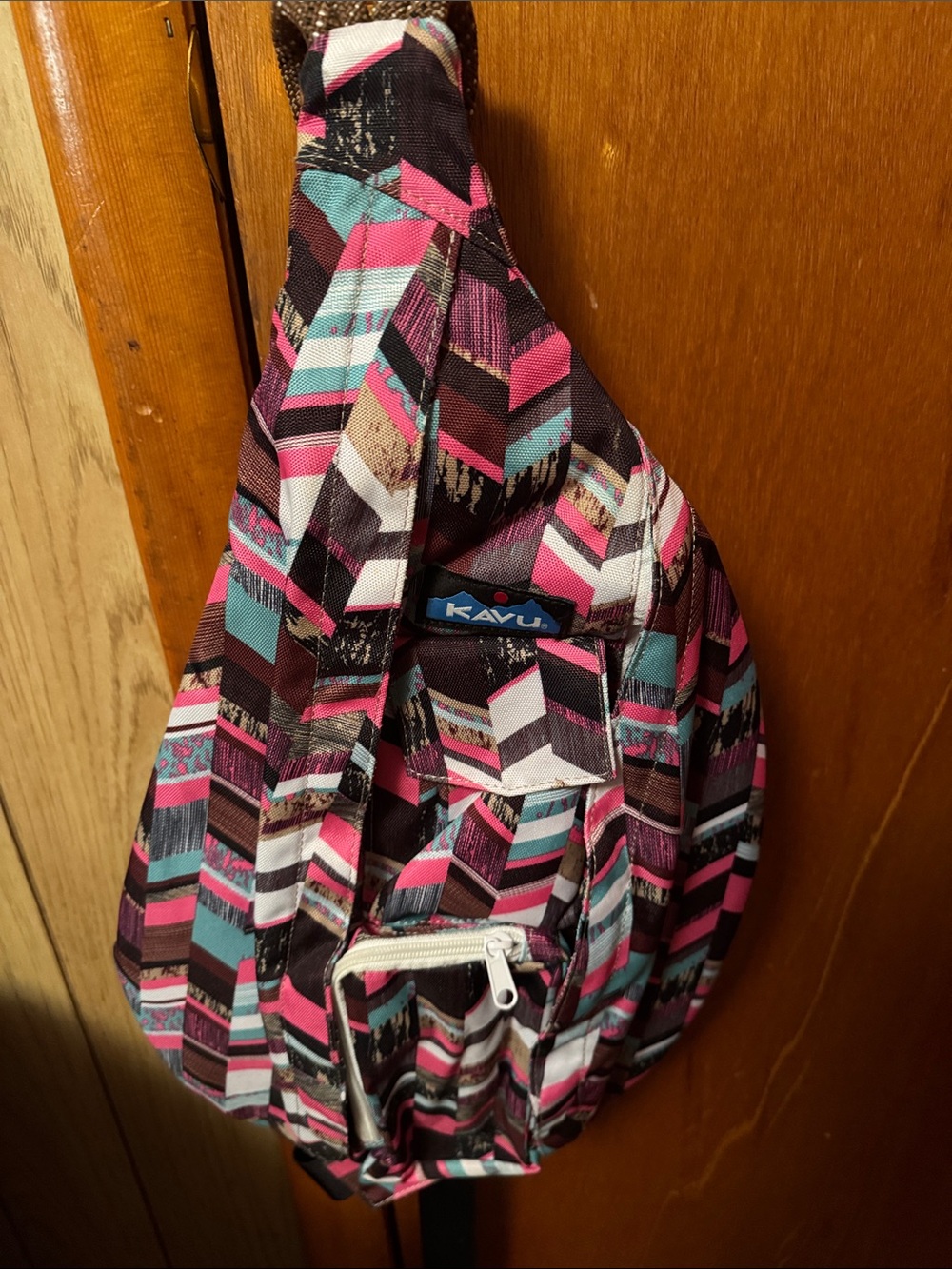 Kavu Pink Teal Chevron Sling Backpack